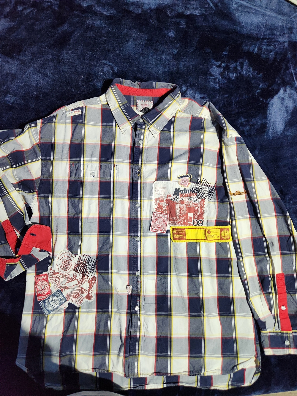 Vintage Y2K Akademiks Multi-Patch Plaid Button Down Shirt Streetwear